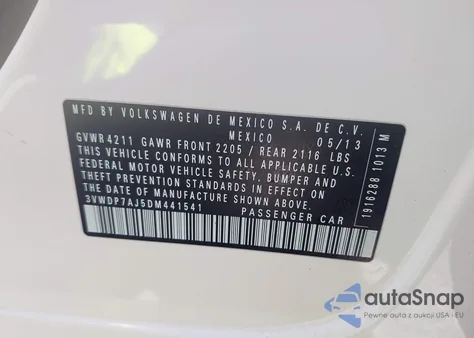 2013 Volkswagen Jetta 2.5L Se из США, поврежденный, VIN 3VWDP7AJ5DM441541